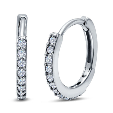 Half Eternity Hoop Earrings Round Simulated Cubic Zirconia 925 Sterling Silver (16mm)
